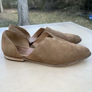 Frye & Co Leather Brown Suede Point Toe SlipOn Flats Open Sides Sz 9 M